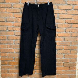 Zara Womens 8 Cargo Pants Black Wide Leg Utility Workwear Jeans Trouser Straight